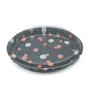 J1834 Sushi Tray 15" Round Japanese Bento Box w/ Lid 50 pcs